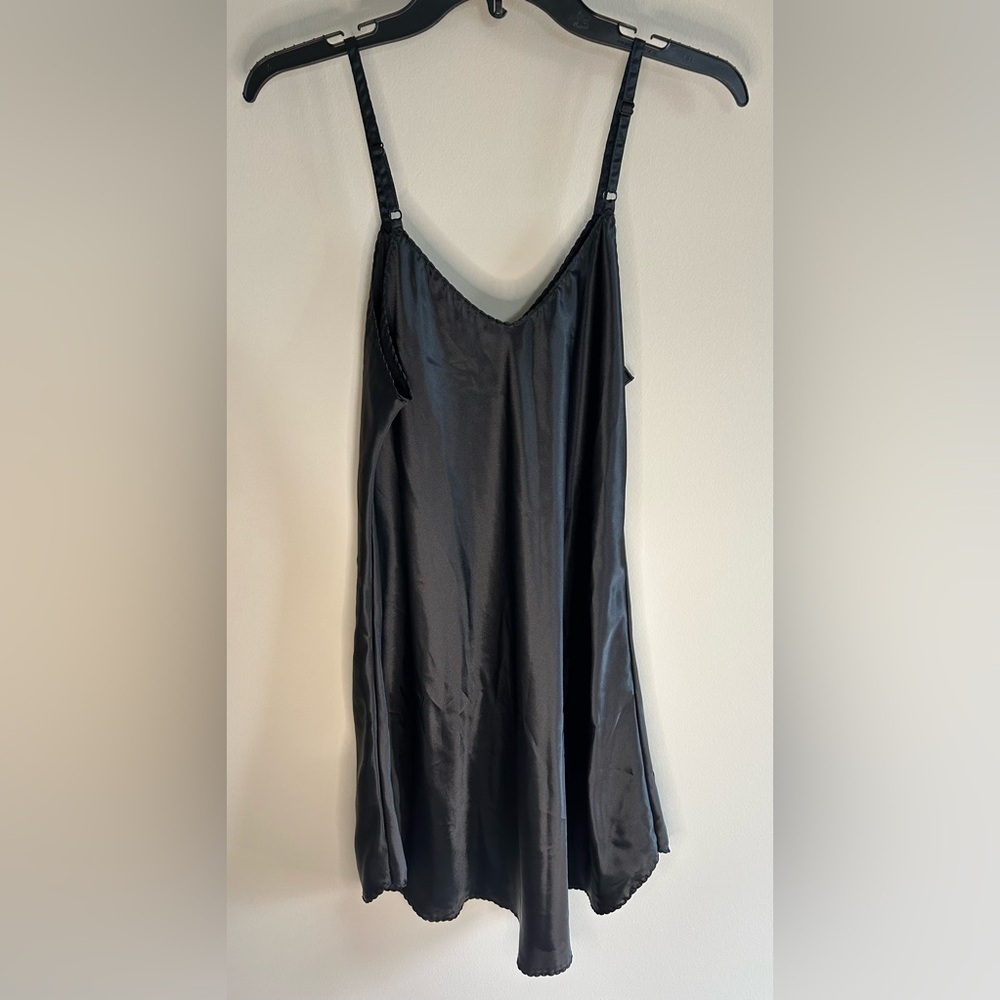 Vintage Farr West Black Glossy Slip Dress Slip Size 38/medium Lingerie Nightie